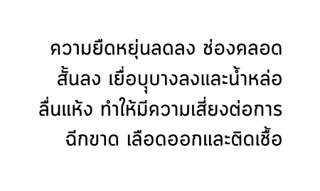 ความย ดหย นลดลง ช องคลอดส นลง เย อบ บางลงและน ำหล อล นแห ง ทำให ม ความเส ยงต อการฉ กขาด เล อดออกและต ดเช อ